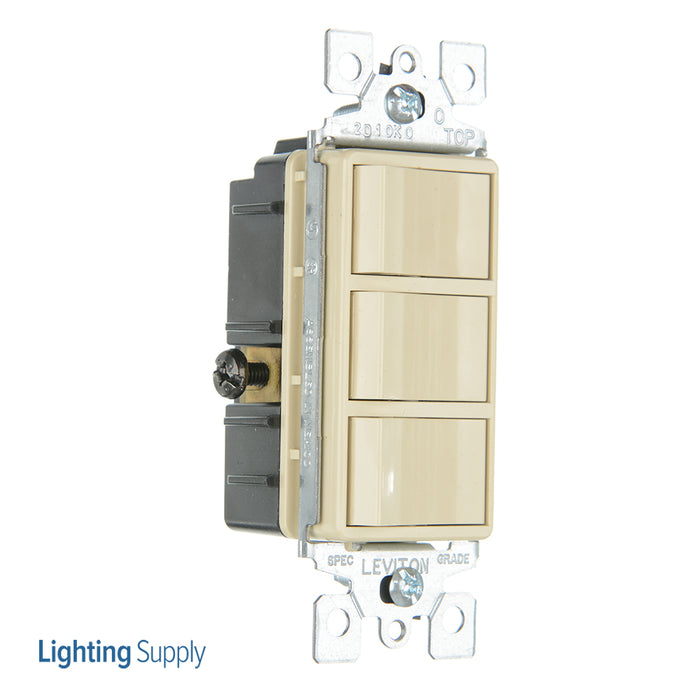 Leviton Individual Switches 15 Amp 120 Volt/Device Total 20 Amp 120 Voltage Decora Three Rocker Combination Switch Ivory (1755-2I)