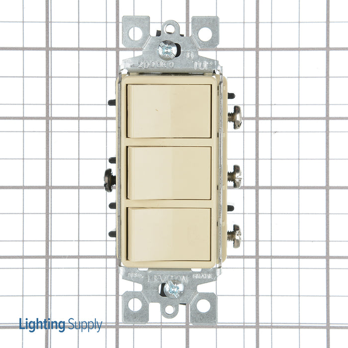 Leviton Individual Switches 15 Amp 120 Volt/Device Total 20 Amp 120 Voltage Decora Three Rocker Combination Switch Ivory (1755-2I)