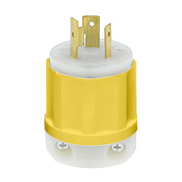 Leviton 20 Amp 250V NEMA L6-20P 2P 3W Locking Plug Industrial Grade Grounding Yellow-White (2321-CY)