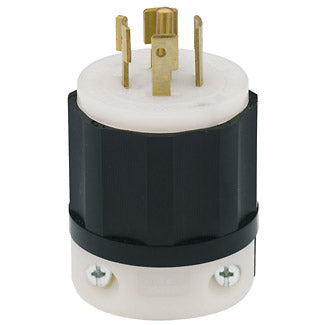 Leviton 20 Amp 277/480V 3-Phase Y NEMA L22-20P 4P 5W Locking Plug Industrial Grade Grounding Black-White (2521)