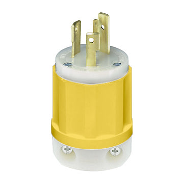 Leviton 30 Amp 250V NEMA L6-30P 2P 3W Locking Plug Industrial Grade Grounding Yellow-White (2621-CY)