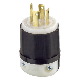 Leviton 30 Amp 480V 3-Phase NEMA L16-30P 3P 4W Locking Plug Industrial Grade Grounding Black-White (2731)