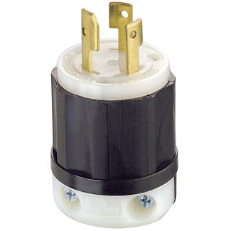 Leviton 30 Amp 125/250V Non-NEMA 3P 3W Locking Plug Industrial Grade Non-Grounding Black-White (3331-C)