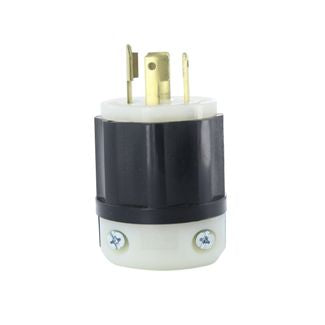 Leviton 30 Amp 250V DC/600VAC Non-NEMA 3P 4W Locking Plug Industrial Grade Grounding Black-White (3431-GC)