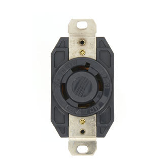 Leviton 30 Amp 600V 3-Phase NEMA L17-30R 3P 4W Flush Mount Locking Receptacle Industrial Grade Grounding V-0-MAX Black (2740)