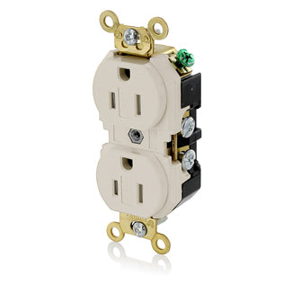 Leviton Duplex Receptacle Outlet Extra Heavy-Duty Industrial Spec Grade Tamper-Resistant Smooth Face 15 Amp 125V Back or Side Wire Light Almond (5262-SGT)