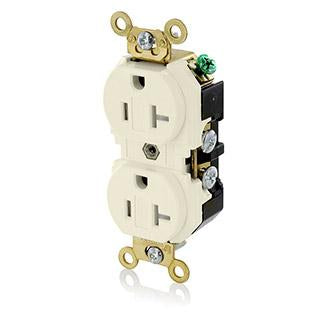 Leviton Duplex Receptacle Outlet Extra Heavy-Duty Industrial Spec Grade Tamper-Resistant Smooth Face 20 Amp 125V Back Or Side Wire Light Almond (5362-SGT)