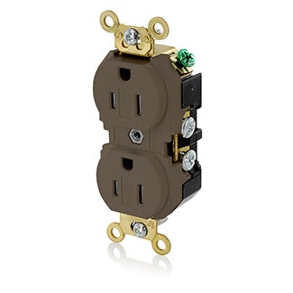Leviton Duplex Receptacle Outlet Extra Heavy-Duty Industrial Spec Grade Tamper-Resistant Smooth Face 15 Amp 125V Back or Side Wire Brown (5262-SG)