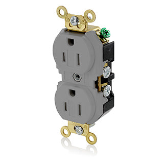 Leviton Duplex Receptacle Outlet Extra Heavy-Duty Industrial Spec Grade Tamper-Resistant Smooth Face 15 Amp 125V Back or Side Wire Gray (5262-SGG)