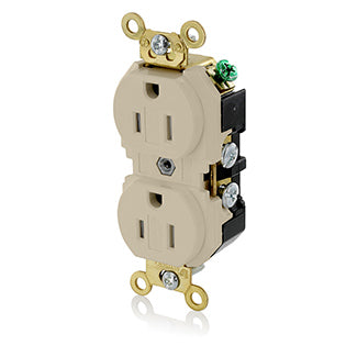 Leviton Duplex Receptacle Outlet Extra Heavy-Duty Industrial Spec Grade Tamper-Resistant Smooth Face 15 Amp 125V Back or Side Wire Ivory (5262-SGI)