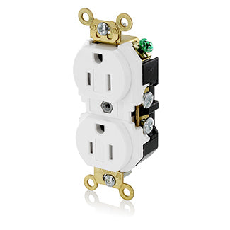 Leviton Duplex Receptacle Outlet Extra Heavy-Duty Industrial Spec Grade Tamper-Resistant Smooth Face 15 Amp 125V Back or Side Wire White (5262-SGW)