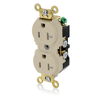 Leviton Duplex Receptacle Outlet Extra Heavy-Duty Industrial Spec Grade Tamper-Resistant Smooth Face 20 Amp 125V Back Or Side Wire Ivory (5362-SGI)