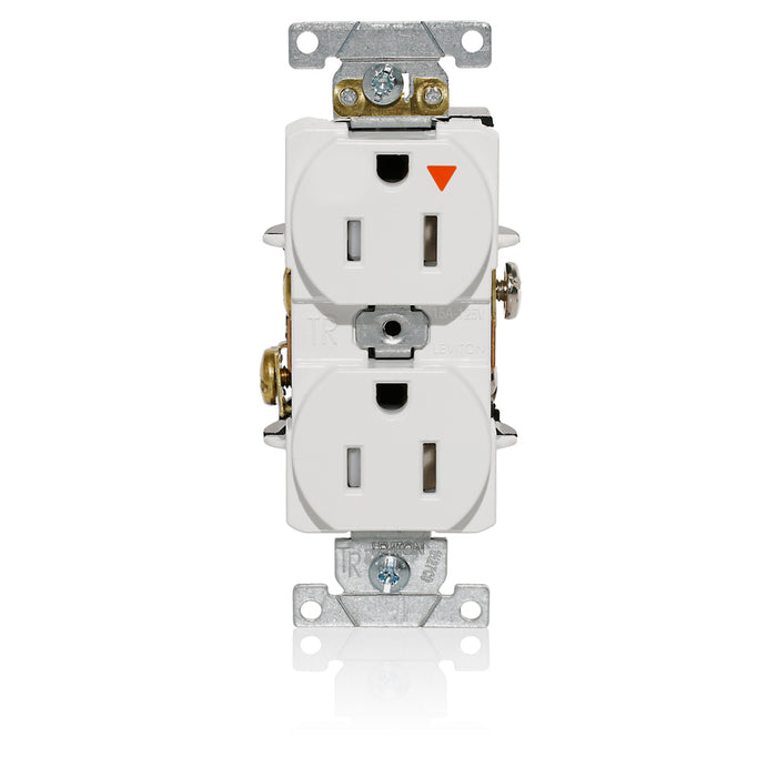Leviton Isolated Ground Duplex Receptacle Outlet Heavy-Duty Industrial Spec Grade Tamper-Resistant 15 Amp 125V Back Or Side Wire White (T5262-IGW)