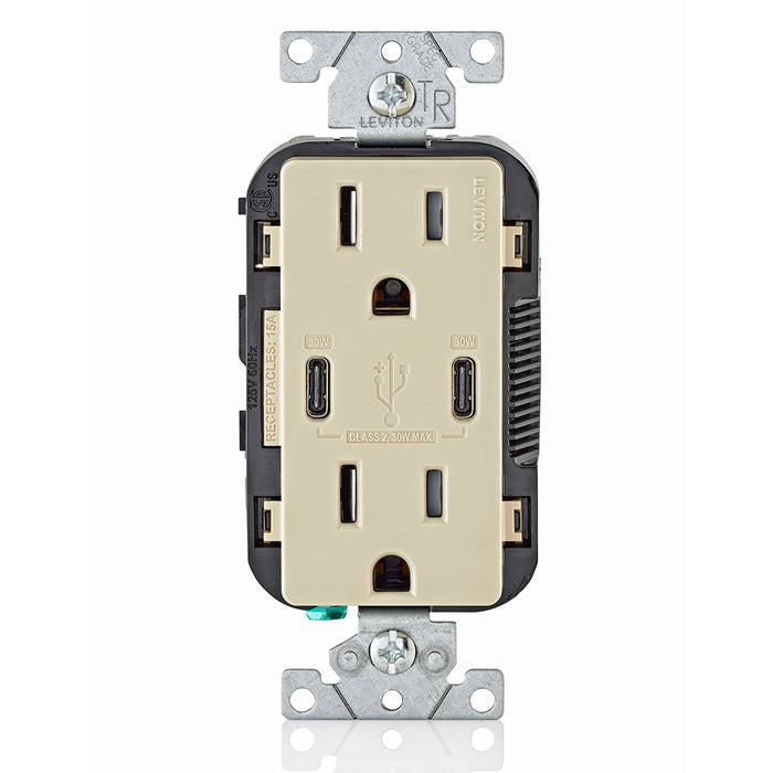 Leviton Ivory 15A Tamper-Resistant Receptacle USB Type-C/C Charger (T5635-I)
