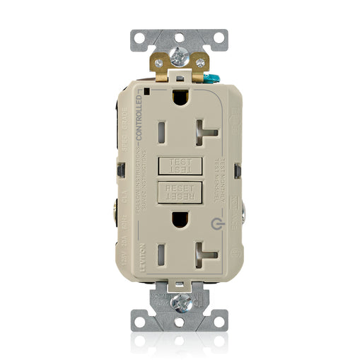 Leviton Ivory 2 Plug Marked Controlled SmartlockPro GFCI Decora Duplex Receptacle Outlet Extra Heavy Duty Tamper-Resistant 20A 125V Back Or Side Wire (G5362-2TI)