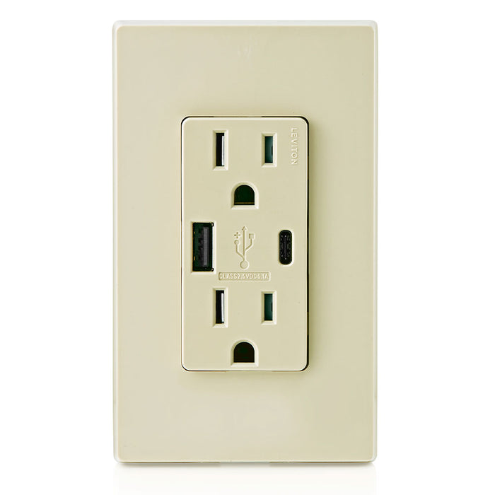 LEVITON T5633-BW 5A DECORA TYPE A & C USB CHARGER TAMPER RESISTANT OUTLET WHITE LEVITON T5633-BW 5A DECORA TYPE A & C USB CHARGER TAMPER RESISTANT OUTLET WHITE
