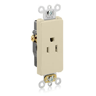 Leviton Decora Plus Single Receptacle Outlet Commercial Spec Grade Smooth Face 15 Amp 125V Back Or Side Wire NEMA (16251-I)