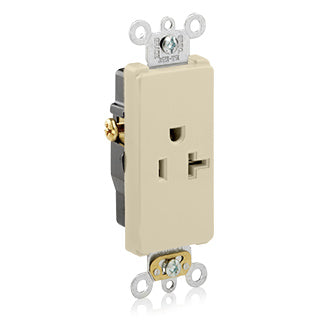 Leviton Decora Plus Single Receptacle Outlet Commercial Spec Grade Smooth Face 20 Amp 125V Side Wire NEMA 5-20R 2-Pole 3-Wire Ivory (16341-I)