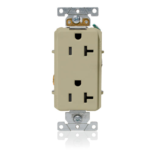 Leviton Decora Plus Duplex Receptacle Outlet Heavy-Duty Industrial Spec Grade Smooth Face 20 Amp 125V Side Wire NEMA Ivory (16342-I)