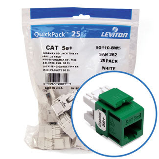 Leviton Extreme CAT5e QuickPort Connector Quickpack 25-Pack Green (5G110-BV5)