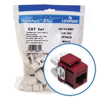 Leviton Extreme CAT5e QuickPort Connector Quickpack 25-Pack Red (5G110-BR5)