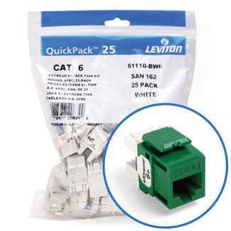 Leviton Extreme CAT6 QuickPort Connector Quickpack 25-Pack Green (61110-BV6)