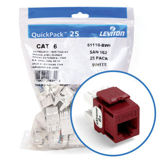 Leviton Extreme CAT6 QuickPort Connector Quickpack 25-Pack Red (61110-BR6)