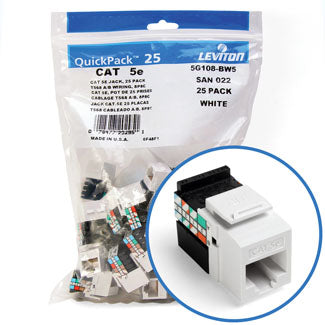 Leviton GigaMax CAT5e QuickPort Connector Quickpack 25-Pack White (5G108-BW5)