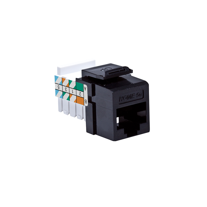 Leviton Home 5E Snap-In Jack T568A/B Wiring Black The Home 5E Connector Provides Network Connections For CAT5e UTP Structured Cabling Systems (5EHOM-RE5)