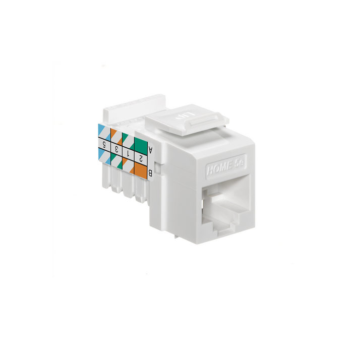 Leviton Home 5E Snap-In Jack T568A/B Wiring White The Home 5E Connector Provides Network Connections For CAT5e UTP Structured Cabling Systems (5EHOM-RW5)