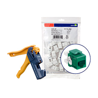 Leviton 150 Extreme CAT5e QuickPort Connectors Green Kitted With Jack Rapid Tool (5G110-JV5)