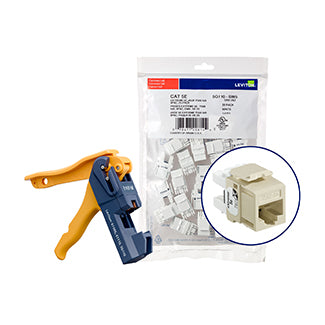 Leviton 150 GigaMax Cat 5e+ QuickPort Connectors Ivory Kitted With Jack Rapid Tool (5G110-JI5)