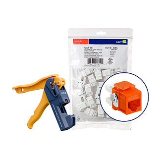 Leviton 150 GigaMax Cat 5e+ QuickPort Connectors Orange Kitted With Jack Rapid Tool (5G110-JO5)