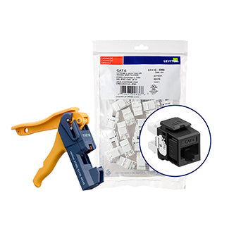 Leviton 150 Extreme CAT6 QuickPort Connectors Black Kitted With Jack Rapid Tool (61110-JE6)