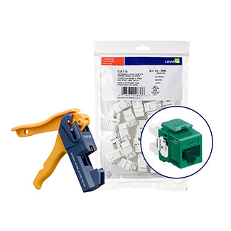 Leviton 150 Extreme CAT6 QuickPort Connectors Green Kitted With Jack Rapid Tool (61110-JV6)