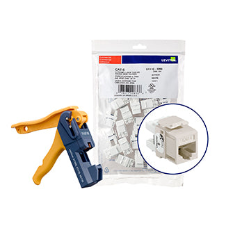 Leviton 150 Extreme CAT6 QuickPort Connectors Light Almond Kitted With Jack Rapid Tool (61110-JT6)