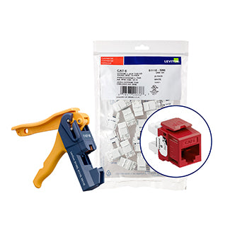 Leviton 150 Extreme CAT6 QuickPort Connectors Dark Red Kitted With Jack Rapid Tool (61110-JR6)