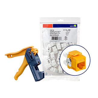 Leviton 150 Extreme CAT6 QuickPort Connectors Yellow Kitted With Jack Rapid Tool (61110-JY6)