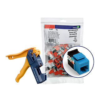 Leviton 150 GigaMax CAT5e QuickPort Connectors Blue Kitted With Jack Rapid Tool (5G108-JL5)