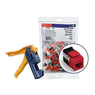 Leviton 150 GigaMax CAT5e QuickPort Connectors Crimson Kitted With Jack Rapid Tool (5G108-JC5)