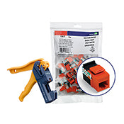 Leviton 150 GigaMax CAT5e QuickPort Connectors Orange Kitted With Jack Rapid Tool (5G108-JO5)