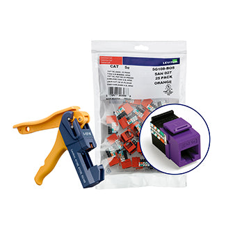 Leviton 150 GigaMax CAT5e QuickPort Connectors Purple Kitted With Jack Rapid Tool (5G108-JP5)