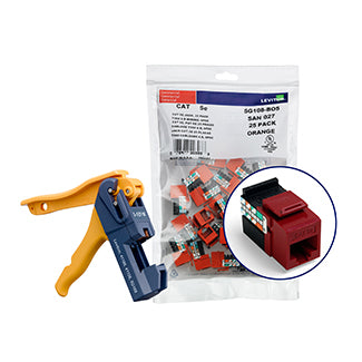 Leviton 150 GigaMax CAT5e QuickPort Connectors Dark Red Kitted With Jack Rapid Tool (5G108-JR5)