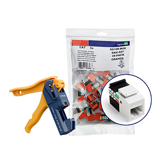 Leviton 150 GigaMax CAT5e QuickPort Connectors White Kitted With Jack Rapid Tool (5G108-JW5)
