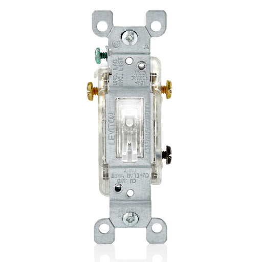 Leviton LED Toggle Illuminated Switch 3W 15A Grounding Clear (L1463-2C)