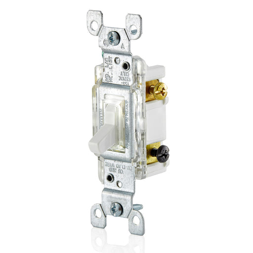 Leviton LED Toggle Illuminated Switch 3W 15A Grounding White (L1463-2W)