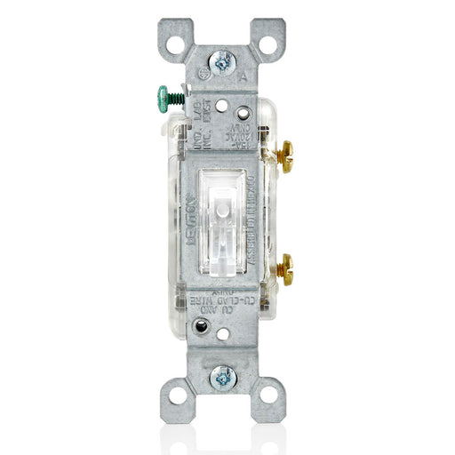 Leviton LED Toggle Illuminated Switch Single-Pole 15A Grounding Clear (L1461-2C)
