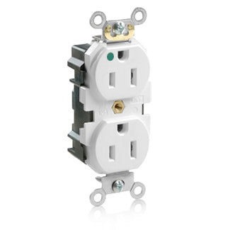 Leviton Lev-Lok Duplex Receptacle Outlet Heavy-Duty Hospital Grade Tamper-Resistant Smooth Face 15 Amp 125V Modular NEMA 5-15R White (MT820-W)