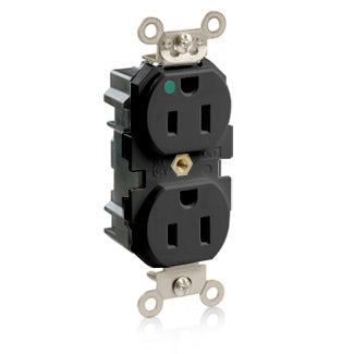 Leviton Lev-Lok Duplex Receptacle Outlet Extra Heavy-Duty Hospital Grade Smooth Face 15 Amp 125V Modular NEMA 5-15R 2-Pole 3-Wire Black (M8200-E)