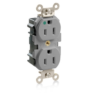 Leviton Lev-Lok Duplex Receptacle Outlet Extra Heavy-Duty Hospital Grade Smooth Face 15 Amp 125V Modular NEMA 5-15R 2-Pole 3-Wire Gray (M8200-GY)